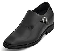 CALTO Men's Invisible Height Increasing Elevator Shoes - Black Patent Leather Slip-on Lightweight Formal Dress Loafers- 2.8 Inches Taller - Y1182 - Size 8 UK