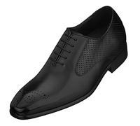 CALTO Men's Invisible Height Increasing Elevator Shoes - Black Premium Leather Lace-up Formal Oxfords - 2.4 Inches Taller - Y6012 - Size 8 UK