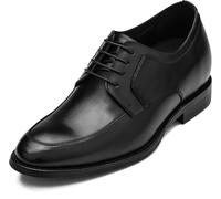 CALTO Men's Invisible Height Increasing Elevator Shoes - Black Premium Leather Lace-up Round-Toe Formal Derby Oxfords - 2.8 Inches Taller - Y7425- Size 5.5 UK