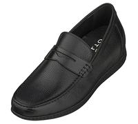 CALTO Men's Invisible Height Increasing Elevator Shoes - Black Premium Leather Slip-on Lightweight Casual Loafers - 2.4 Inches Taller - S1090 - Size 8 UK