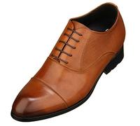 CALTO Men's Invisible Height Increasing Elevator Shoes - Brown Premium Leather Lace-up Formal Derby Oxfords - 3 Inches Taller - Y6711 - Size 10 UK