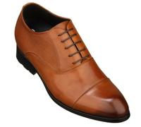 CALTO Men's Invisible Height Increasing Elevator Shoes - Brown Premium Leather Lace-up Formal Derby Oxfords - 3 Inches Taller - Y6711 - Size 6.5 UK