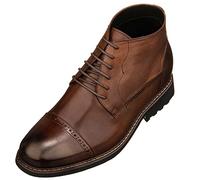 CALTO Men's Invisible Height Increasing Elevator Shoes - Coffee Brown Leather Lace-up Cap-toe Boots with Inner Faux Fur - 3.2 Inches Taller - Y41084 - Size 9 UK