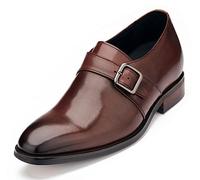 CALTO Men's Invisible Height Increasing Elevator Shoes - Coffee Brown Leather Slip-on Monk-Strap Dress Loafers - 2.8 Inches Taller - Y7255 - Size 7.5 UK