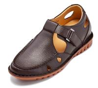 CALTO Men's Invisible Height Increasing Elevator Shoes - Coffee Brown Premium Leather Lightweight Casual Fisherman Sandals - 2.8 Inches Taller - K0752 - Size 10 UK