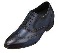 CALTO Men's Invisible Height Increasing Elevator Shoes - Dark Blue Premium Leather Lace-up Wing-tip Dress Formal Oxfords - 2.8 Inches Taller - K20812 - Size 9 UK