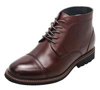 CALTO Men's Invisible Height Increasing Elevator Shoes - Dark Brown Leather Lace-up Cap-toe Boots with Inner Faux Fur - Y41081 - Size 9.5 UK - 3.2 Inches Taller