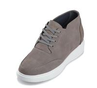 CALTO Men's Invisible Height Increasing Elevator Shoes - Grey Mid-Top Pebble Grain Nubuck Leather Casual Chunky Sole Boots - 3.2 Inches Taller - J1771 - Size 7.5 UK