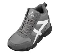 CALTO Men's Invisible Height Increasing Elevator Shoes - Grey/White Lace-up High-Top Hiking Style Sneaker Boots - 3.6 Inches Taller - S22781 - Size 11.5 UK