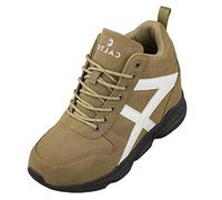 CALTO Men's Invisible Height Increasing Elevator Shoes - Khaki/White Lace-up High-Top Hiking Style Sneaker Boots - 3.6 Inches Taller - S22782 - Size 7.5 UK