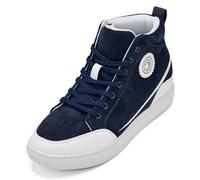 CALTO Men's Invisible Height Increasing Elevator Shoes - Navy Blue/White Sole Lace-up Corduroy Ankle Top Sneak-Boot - 2.6 Inches Taller - S4132 - Size 8 UK