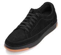 CALTO Men's Invisible Height Increasing Elevator Shoes - Noir Suede/Black & Gum Sole Premium Suede Leather Lace-up Fashion Sneakers - 2.6 Inches Taller - Y7933 - Size 10 UK