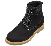 CALTO Men's Invisible Height Increasing Elevator Shoes - Nubuck Black Leather Lace-up Round-Toe Work Boots - 3.2 Inches Taller - K8820 - Size 9 UK