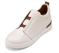 CALTO Men's Invisible Height Increasing Elevator Shoes - Off-White Lightweight Slip-on Pebble Grain Leather Snoafers - 2.6 Inches Taller - J1933 - Size 7.5 UK