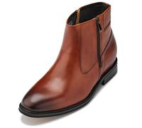 CALTO Men's Invisible Height Increasing Elevator Shoes - Rust Brown Premium Leather Lightweight Zipper Boots - 2.8 Inches Taller - Y70623 - Size 8 UK