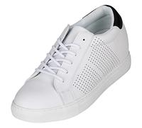 CALTO Men's Invisible Height Increasing Elevator Shoes - White Leather Lightweight Lace-up Casual Fashion Sneakers - 2.6 Inches Taller - H0833 - Size 11.5 UK