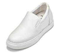 CALTO Men's Invisible Height Increasing Elevator Shoes - White Nappa Leather Slip-on Lightweight Casual Loafers - 2.6 Inches Taller - T1022 - Size 8.5 UK