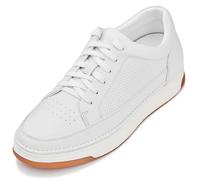 CALTO Men's Invisible Height Increasing Elevator Shoes - White/Off-White & Gum Sole Premium Leather Leather Lace-up Fashion Sneakers - 2.6 Inches Taller - Y7932 - Size 7 UK