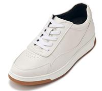 CALTO Men's Invisible Height Increasing Elevator Shoes - White Premium Leather Leather Lace-up Fashion Sneakers - 2.6 Inches Taller - Y7886 - Size 8 UK