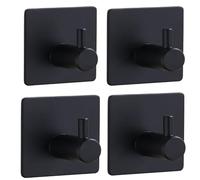 CALUCAB Stainless Steel Towel Hook Without Drilling 4pc Matte Plated Wall Hooks with Self Adhesive for Bathroom Kitchen, No Drill Robe Hook Holder for Towels, Keys, Robes, Utensils