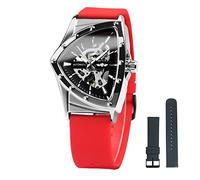 Caluxe Men's Military Skeleton Automatic Mechanical Wrist Watch for Men Triangle Wristwatch, Red, Mechanical
