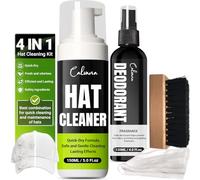 Calvana 4-in-1 Professional Hat Cleaning Kit, Quick-drying Cap Saver Cleaner, for Baseball Caps,Cowboy Hat, Felt Hat, Safe for Cotton, Wool, Polyester, 5oz Solution, Includes Towel and Brush, White,
