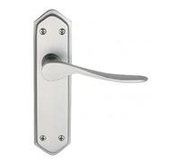 Calver Satin Chrome Latch Door Handles Pair & Fixings