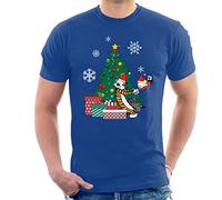 Calvin and Hobbes Around The Christmas Tree Men's T-Shirt Royal Blue