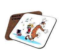 Calvin and Hobbes Dancing with Music, Cartoon Character, Drinks Coffee-Tea Coaster. (Square Coaster MDF)