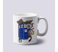 Calvin and Hobbes in Tardis Box Dr Who Mug Cup Two Sides 11 Oz Ceramics