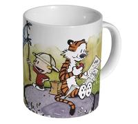 Calvin and Hobbes Map - Ceramic Coffee & Tea Mug 11oz - Durable Glossy White Cup - Adventure Comic Scene with Safari Hat and Treasure Map