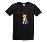 Calvin & Hobbes Comic Lovely Gift T-Shirt Man's Fashion Black Unisex Tees XL