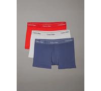 Calvin Klein 3 Pack Trunks - Icon Cotton Stretch, Red/Vintage Indigo/Moonbeam