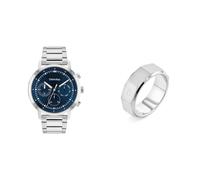 Calvin Klein Analogue Multifunction Quartz Watch for Men with Silver Stainless Steel Bracelet - 25200063 Men's Latch Collection Ring - 35000316G