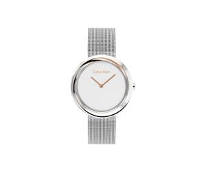 Calvin Klein Analogue Quartz Watch for Women Twisted Bezel Collection with Silver Stainless Steel Mesh Bracelet - 25200011