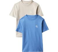 Calvin Klein Boys' 2 Pack T-shirts Short Sleeve Monogram with Round Neckline, Beige (Oatmeal 13-0401 Tcx), 14 Years