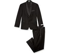 Calvin Klein Boys' 2-Piece Formal Tuxedo Suit Set, Includes Jacket & Dress Pants, Satin Trim Detailing & Functional Pockets, Black, 12