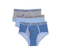Calvin Klein Boys' CORE Classic 3 Pack Cotton Span Brief, Blue and Grey Stripe, Blue Bell, Heather Grey, X-Large 16/18 US