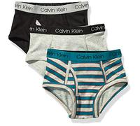 Calvin Klein Boys' Little Modern Cotton Assorted Briefs Underwear, Multipack, Sea Green Stripe, Heather Grey, Black, Large