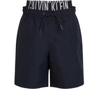 Calvin Klein Boys’ Medium Double Swim Shorts with Logo Waistband, Blue (Dark Sapphire), 8-10 Years