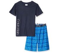 Calvin Klein Boys Sleeve Tee and Shorts Pajama 2-Piece Set, Black, Ck Victoria Iris Logo, Medium