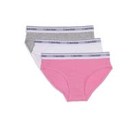 Calvin Klein Girls' Modern Cotton 2 Pack Bikini Style Underwear, 3 Pack-Sachet Pink, Classic White, Heather Grey, Small