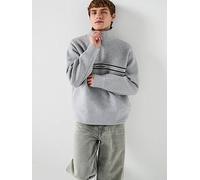 Calvin Klein Jeans Cotton Spacer Stripe Rib 1/4 Zip Sweater, Grey, Size L, Men Grey