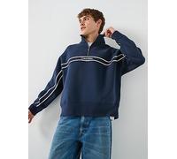 Calvin Klein Jeans Cotton Spacer Stripe Rib 1/4 Zip Sweater, Navy, Size S, Men Navy