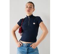 Calvin Klein Jeans Jeans Ribbed Monologo Quarter-zip T-shirt, Navy, Size L, Women Navy