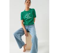 Calvin Klein Jeans Logo Short Sleeve Knitted Top, Green, Size Xxl, Women Green