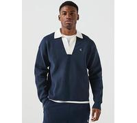 Calvin Klein Jeans Ls Solid Oversized Johnny Collar Knitted Jumper, Navy, Size L, Men Navy