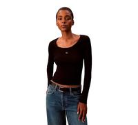 Calvin Klein Women's Long Sleeve Top Woven Label 2X2 Baby Ribbed, Black (Black), XS