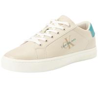 Calvin Klein Jeans Men's CLASSICCUPLOWLACEUP LTH ML Cupsole Sneaker, Eggshell/Bright White/Fanfare, 6.5