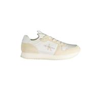 Calvin Klein Jeans Men's Lace Up Nylon Leather Runner Trainers, White (Bright White/Eggshell), 8